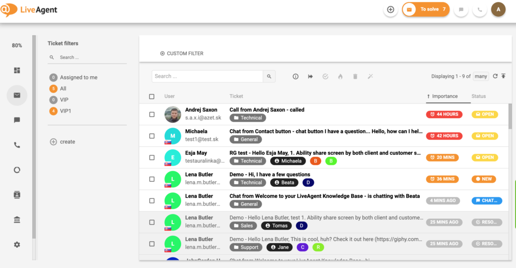 Aperçu de l'interface de ticketing dans LiveAgent.