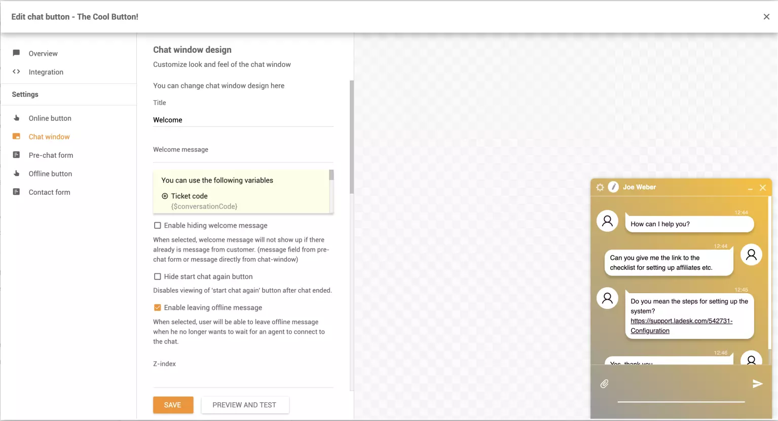 Personnaliser la fenêtre de chat