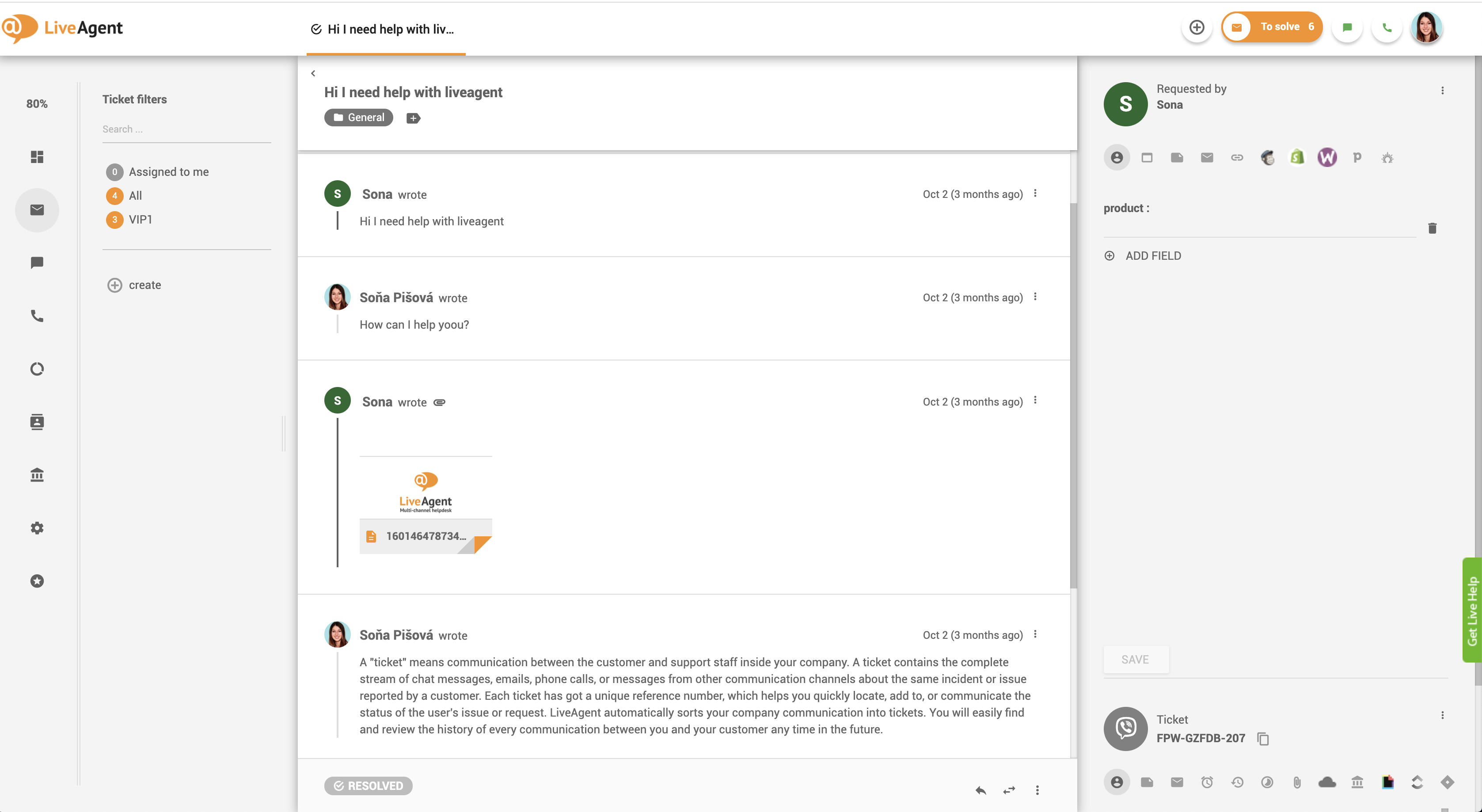 Messages Viber dans le tableau de bord LiveAgent