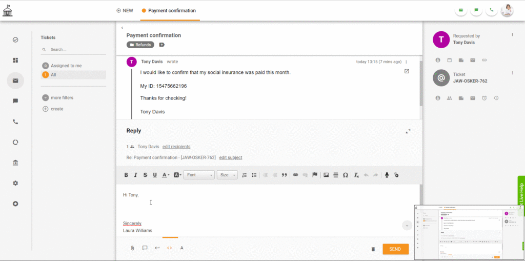 Exemple de Ticket LiveAgent