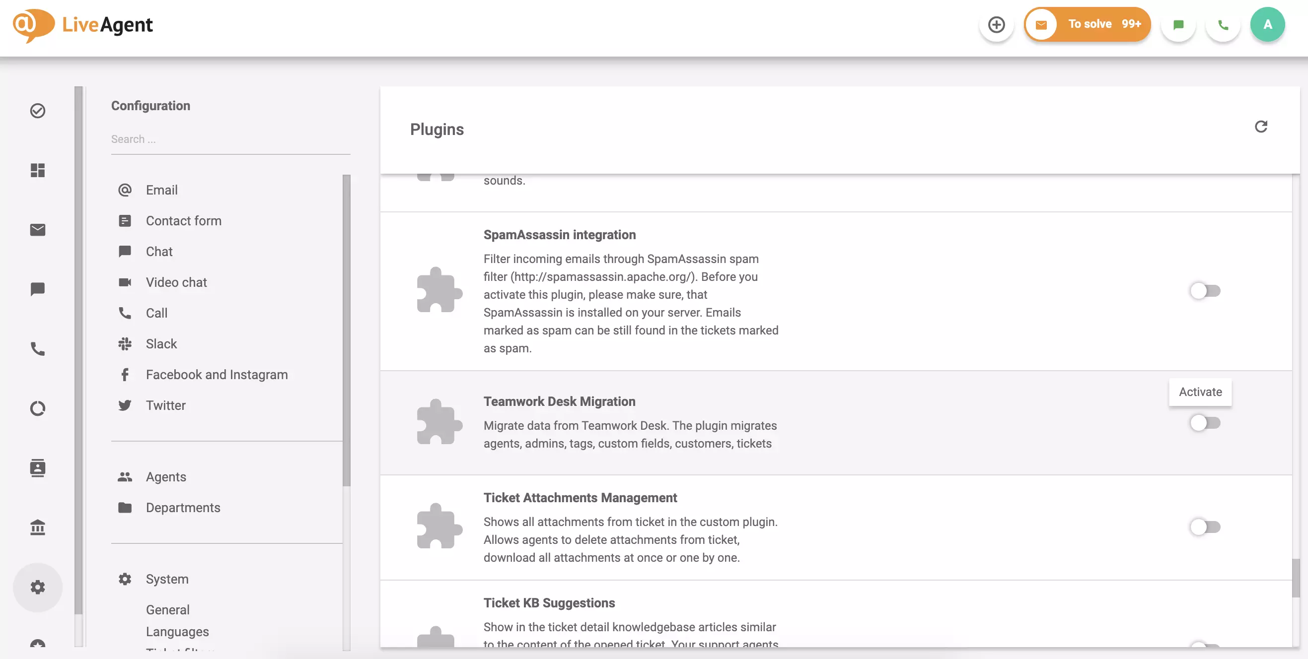 Activez le plugin de migration Teamwork Desk