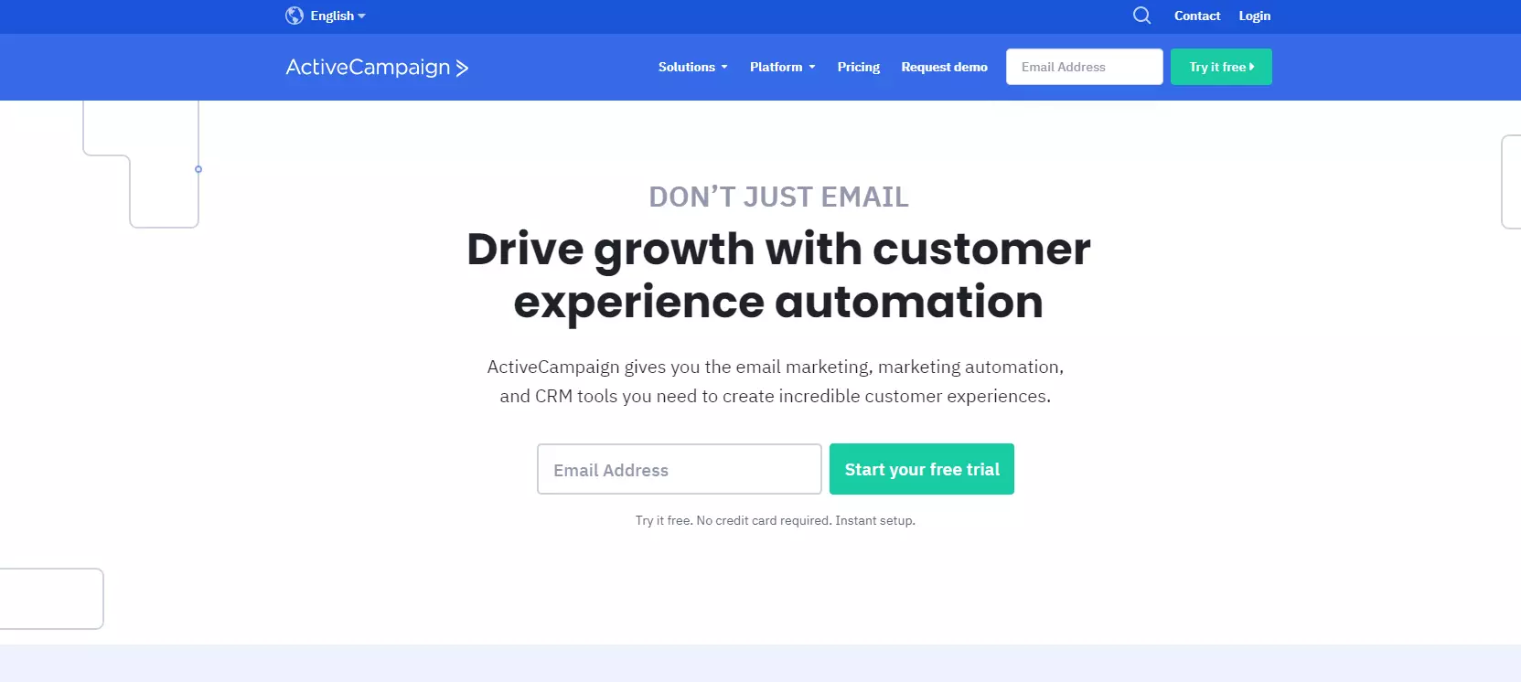 Page d'accueil d'ActiveCampaign