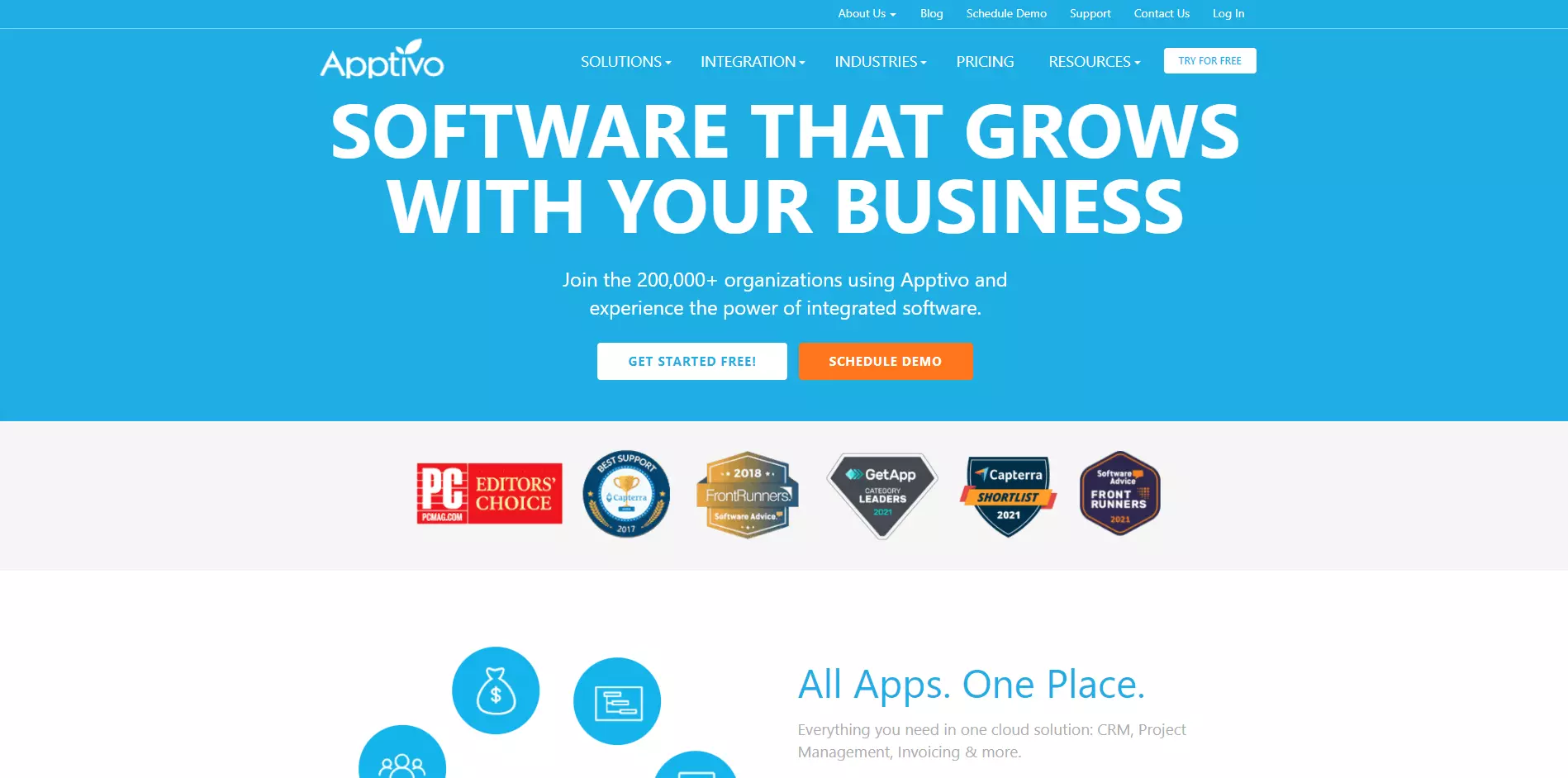 Page d'accueil d'Apptivo