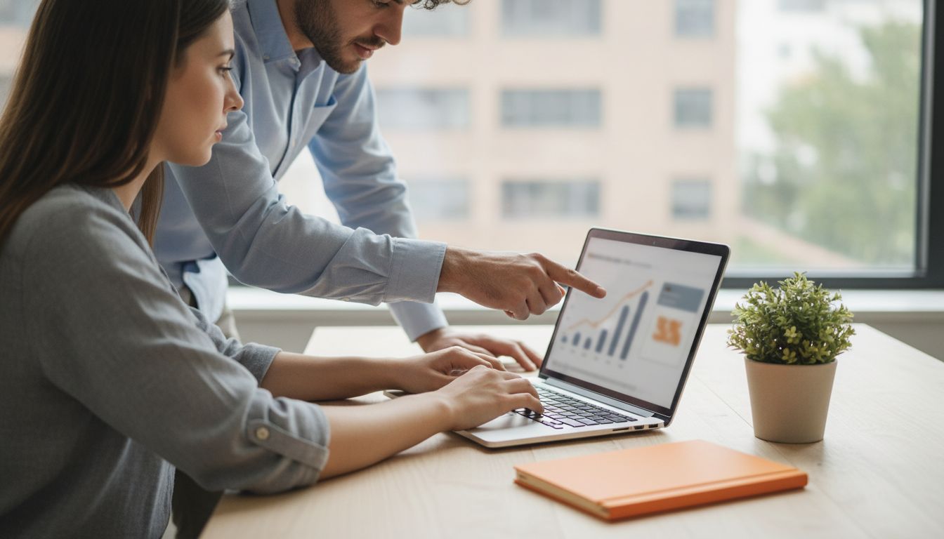 Un responsable du support examine sur un tableau de bord des exemples de taux de résolution d'un agent IA de service client