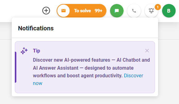 Capture d'écran du nouveau panneau d'actualités dans l'application LiveAgent affichant les notifications et les mises à jour