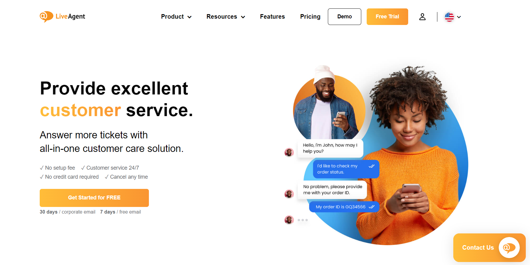 Page d'accueil du service client LiveAgent