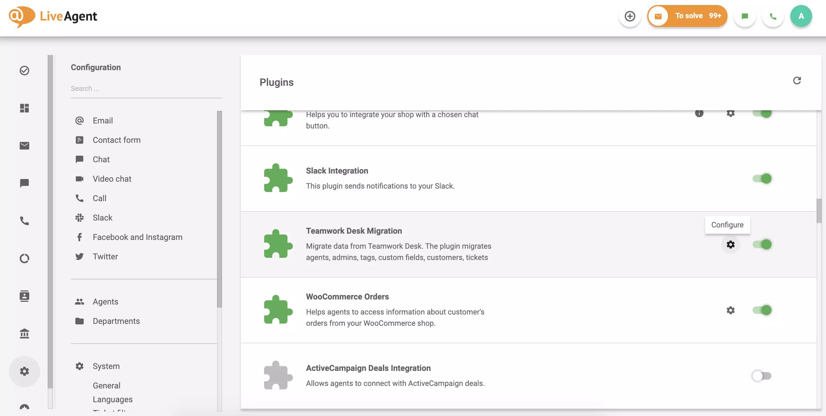 Cliquez sur la configuration dans le plugin actif