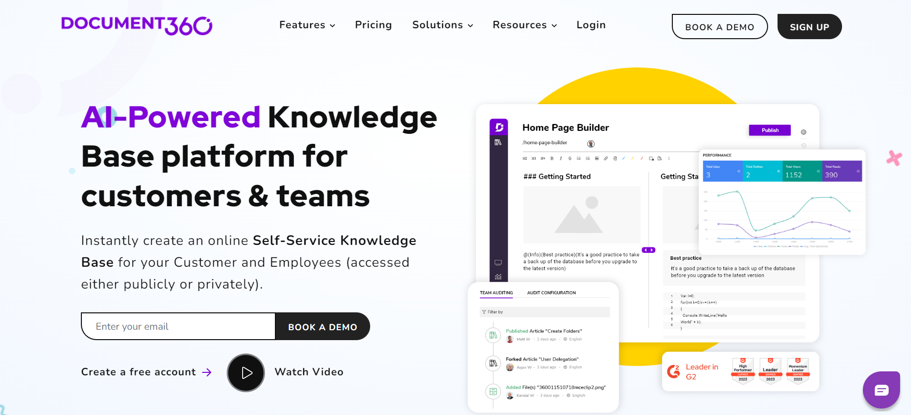 Page d'accueil de Document360