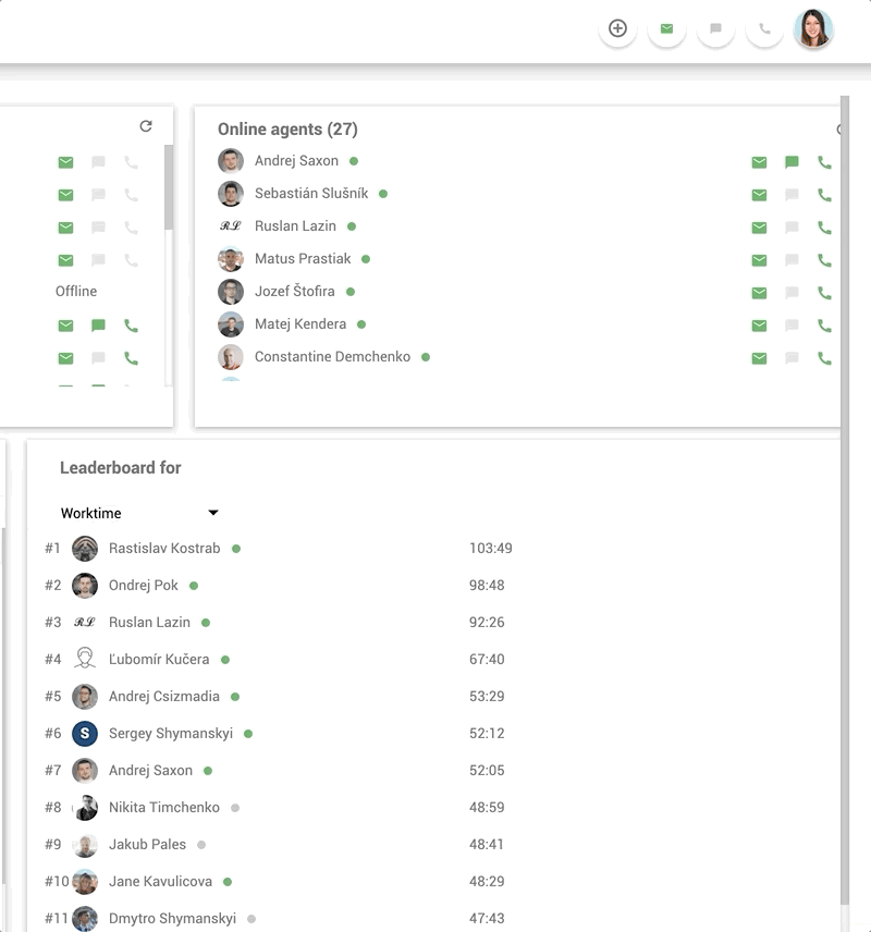 Fonctionnalité de chat interne au travail dans LiveAgent - exemple