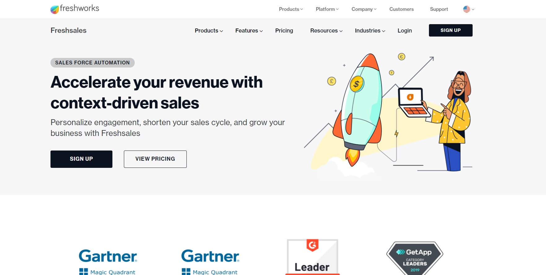 Page d'accueil Freshworks Freshsales