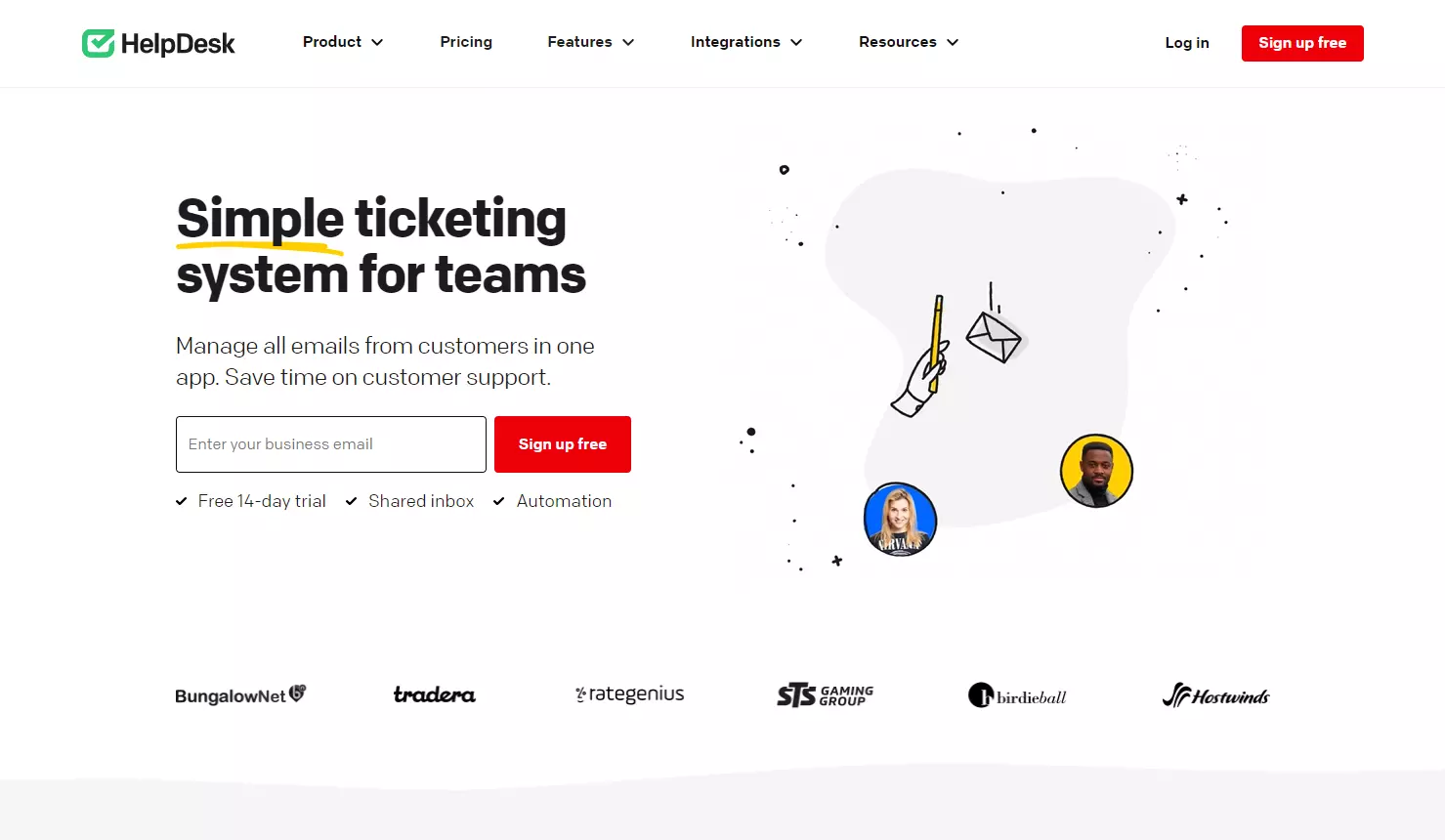 Page d'accueil de Helpdesk