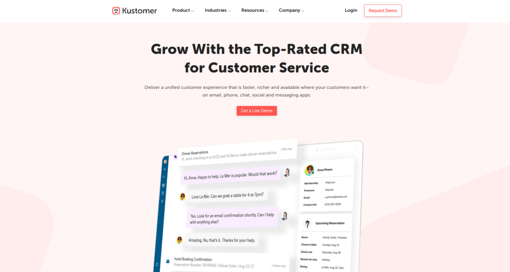 Page d'accueil de Kustomer