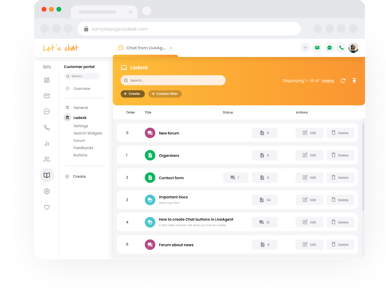 Portail de support de la base de connaissances LiveAgent