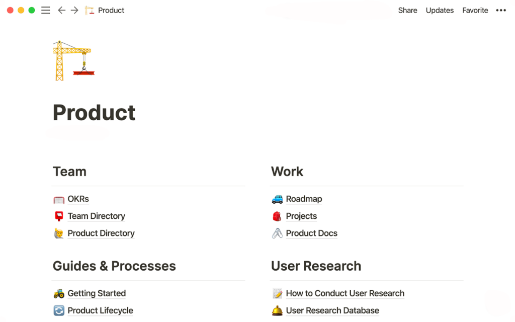 Illustration d'une base de connaissances créée à l'aide de Notion