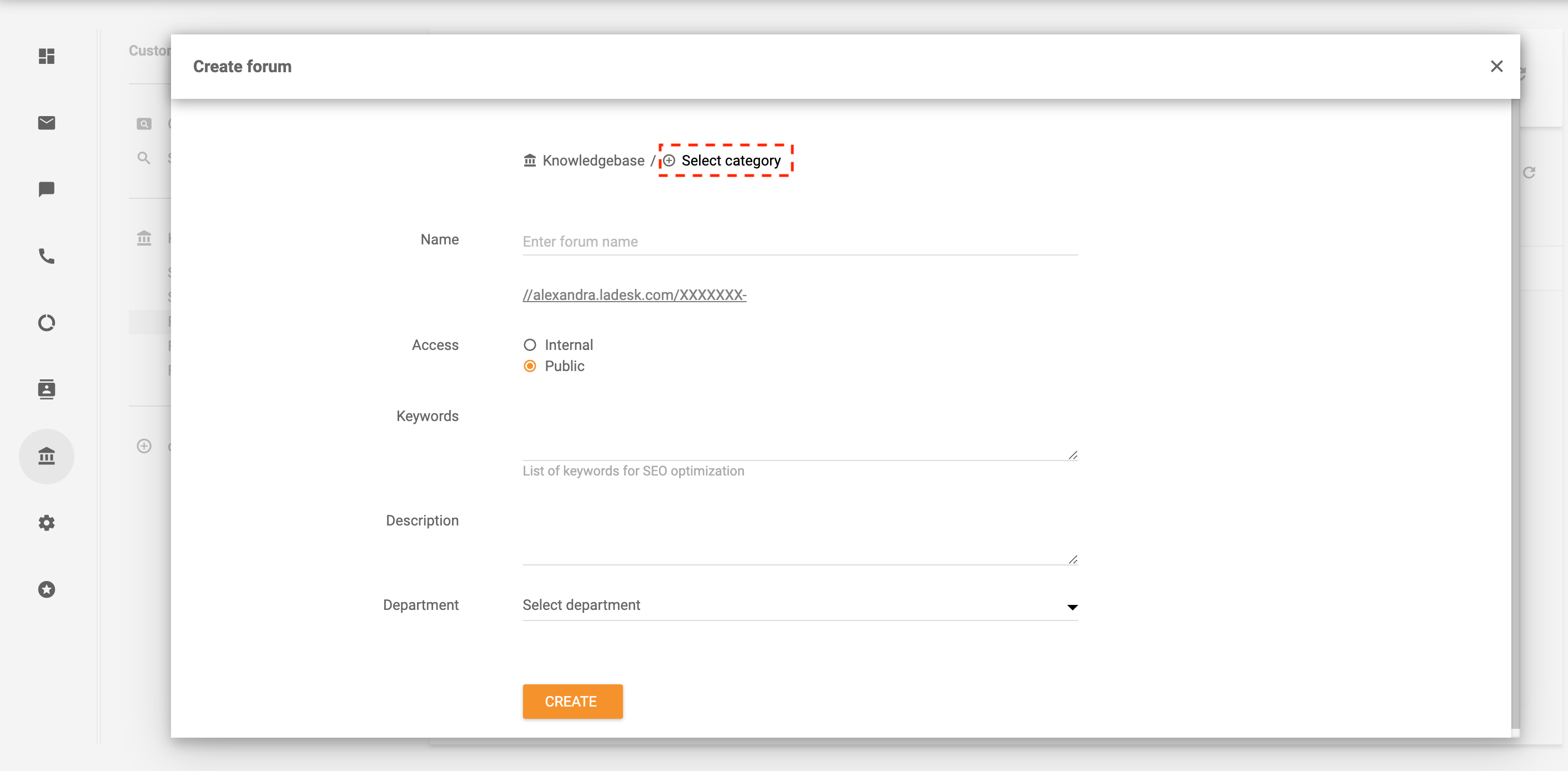 Sélectionner une catégorie pour le forum client