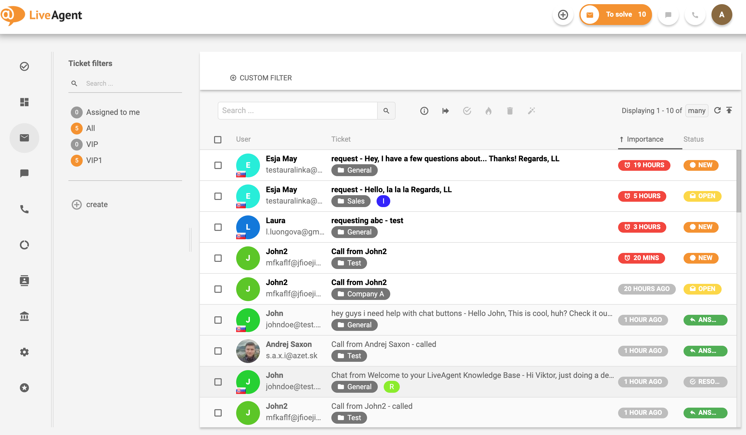 LiveAgent – Statuts des tickets (exemples)