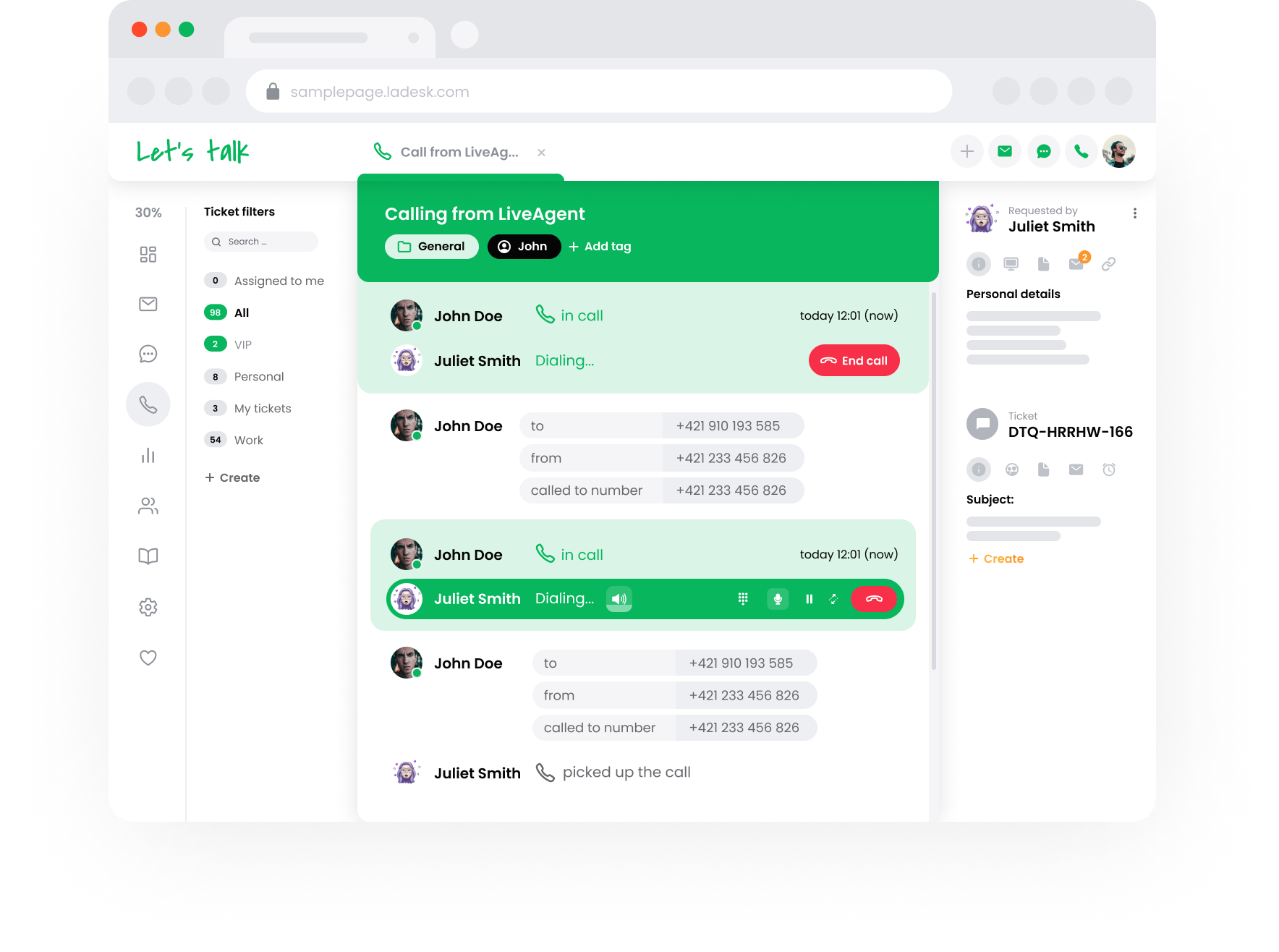 Centre d'appels sortants dans LiveAgent