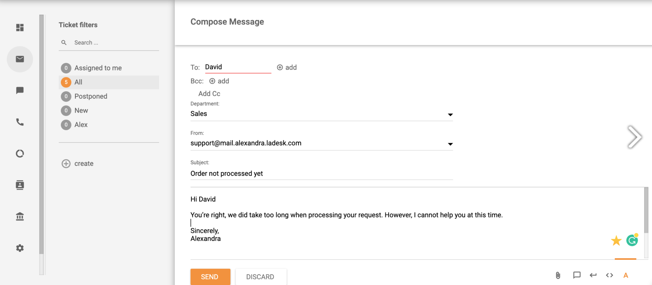 Système de ticketing composer un nouveau message