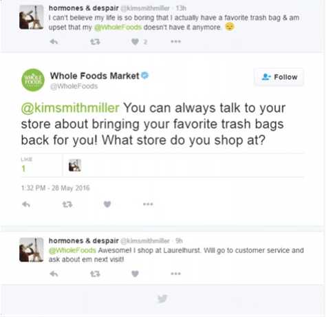 Réponse de Whole Foods sur Twitter