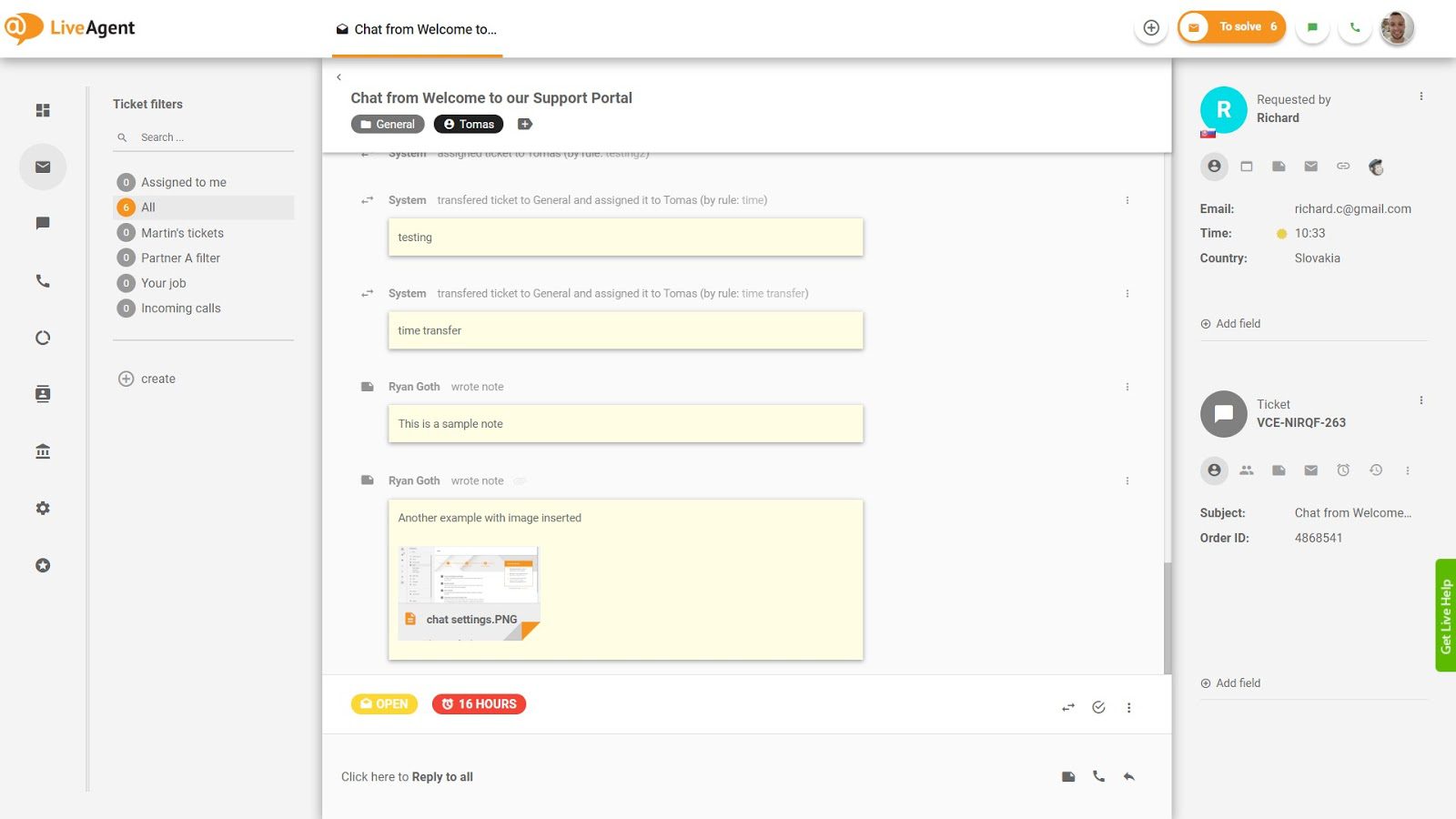 Vous pouvez également marquer des notes importantes dans LiveAgent