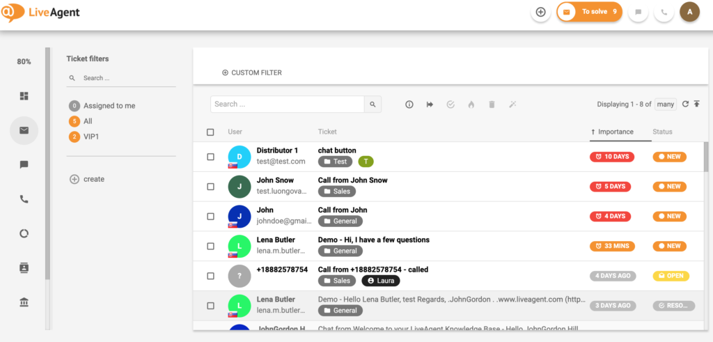 Tous les tickets LiveAgent