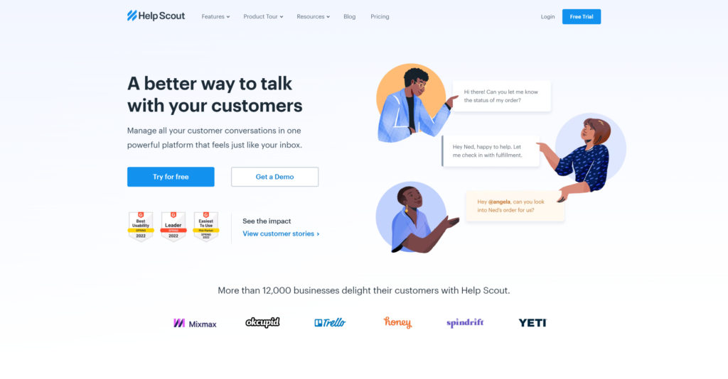Page d'accueil du logiciel Help Desk Help Scout
