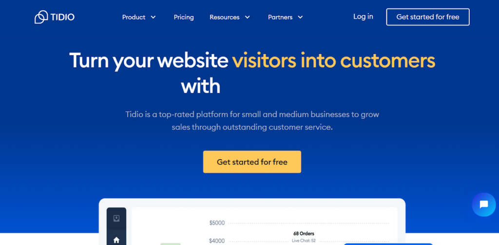 Page d'accueil de Tidio