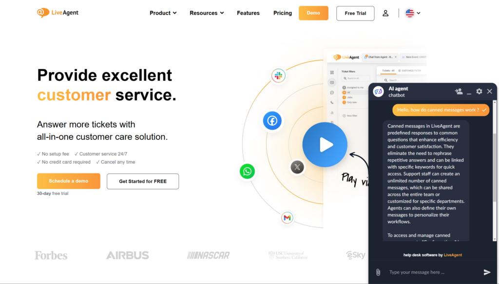 Aperçu de la conversation du chatbot LiveAgent