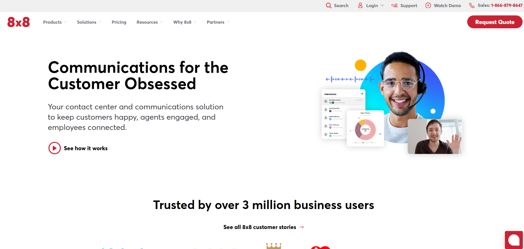 Page d'accueil du logiciel 8x8 Contact Center