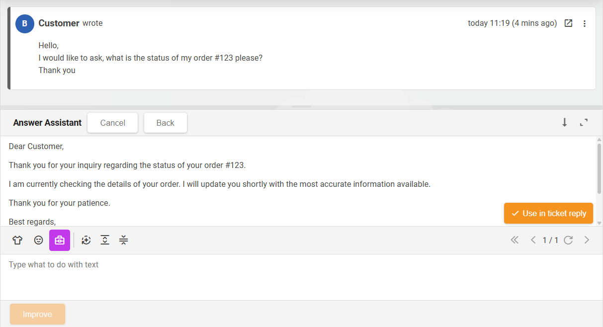 Aperçu de la création de communication du Compositeur de brouillons IA