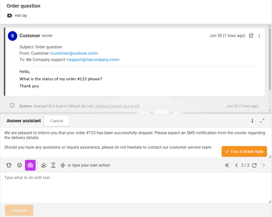 Aperçu de la fonctionnalité LiveAgent AI Answer Assistant