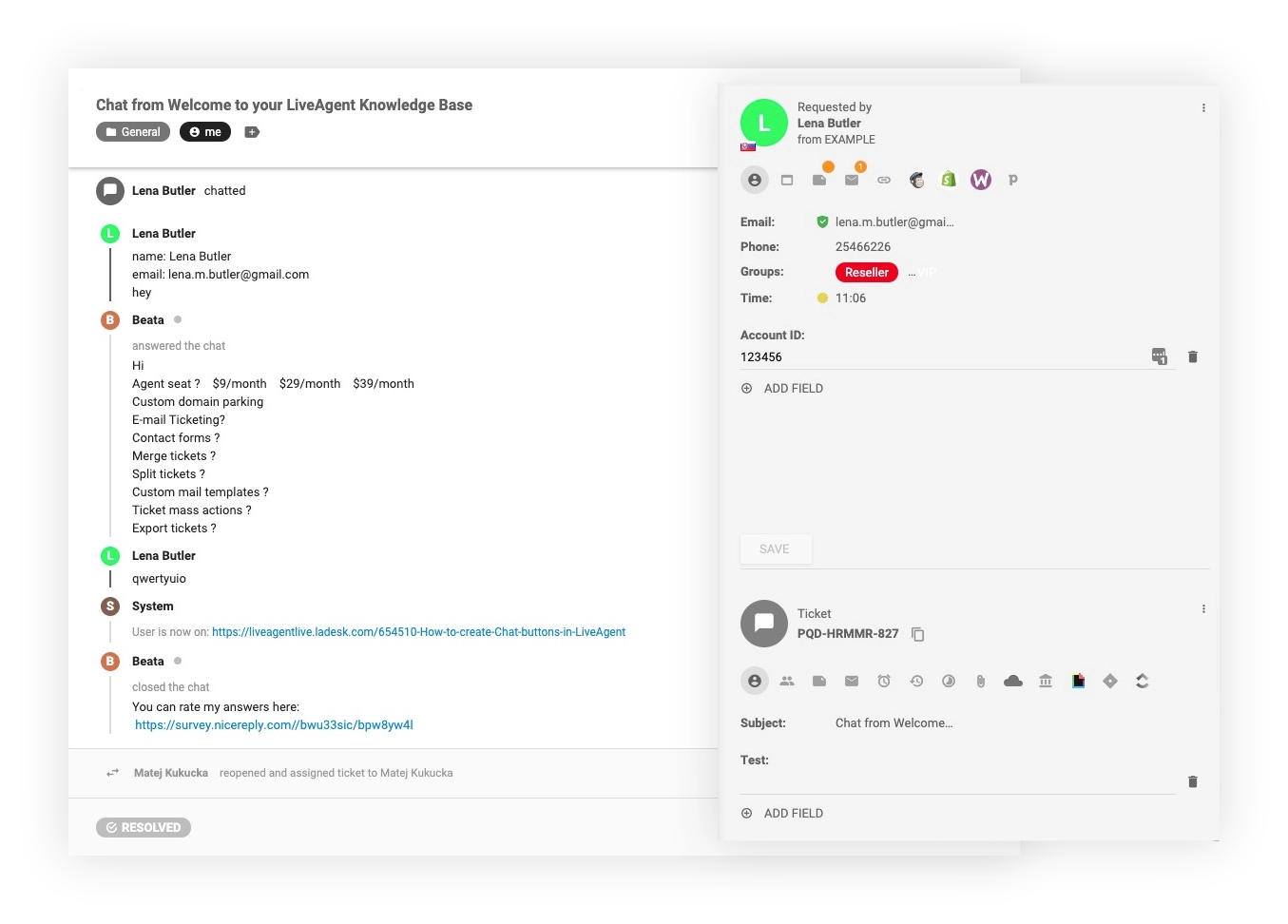 Système de ticketing CRM - LiveAgent