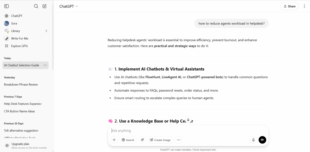 Aperçu de la conversation ChatGPT
