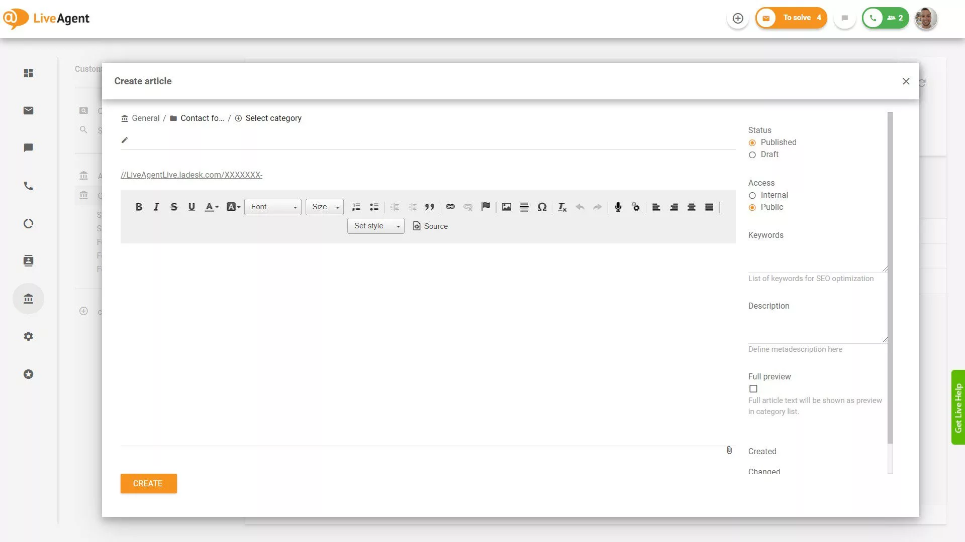 LiveAgent Création d'un article de base de connaissances