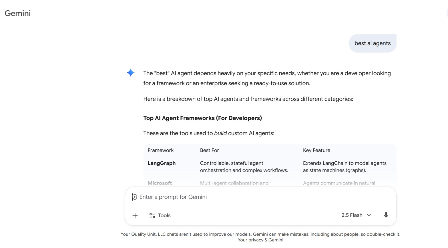 Fenêtre d'interface du chatbot IA Google Gemini