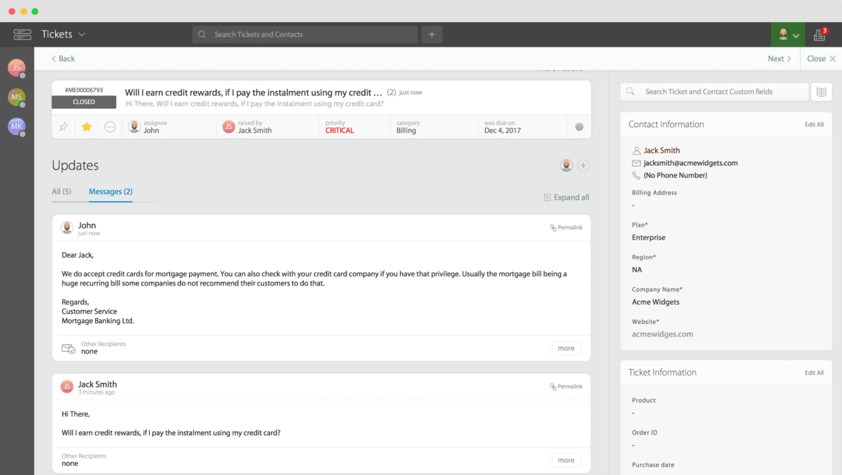 Tickets et contacts HappyFox