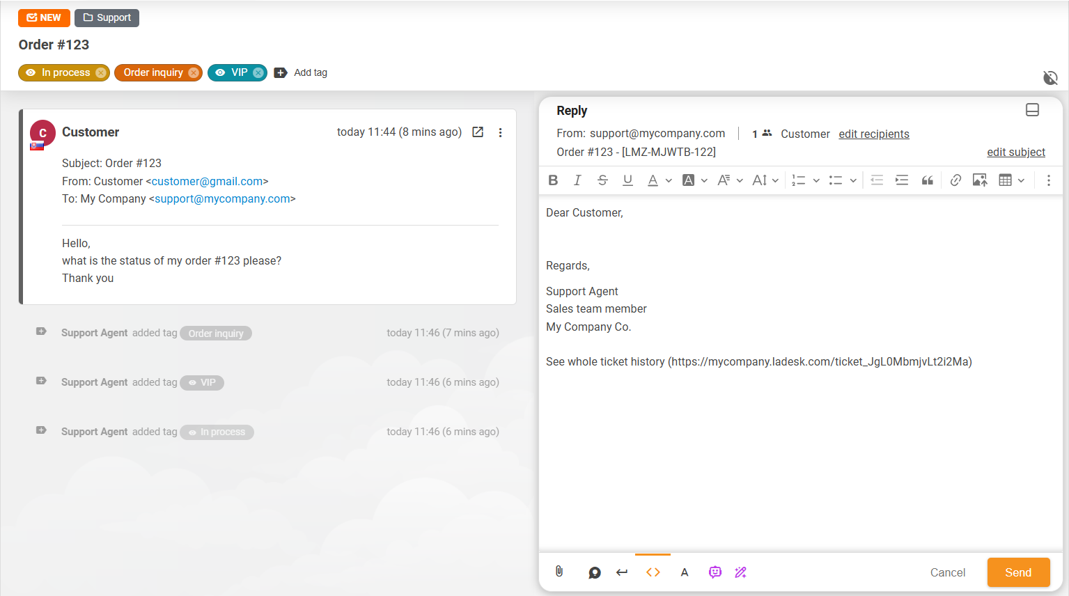 Vue de disposition améliorée des tickets dans LiveAgent