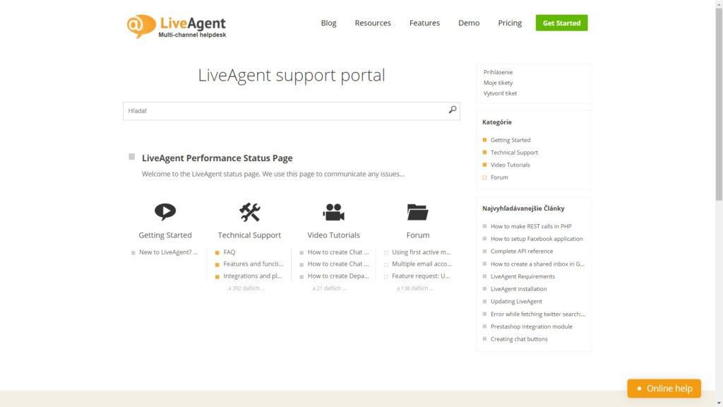 Portail d'assistance de LiveAgent. Un excellent exemple de base de connaissances facilement consultable.
