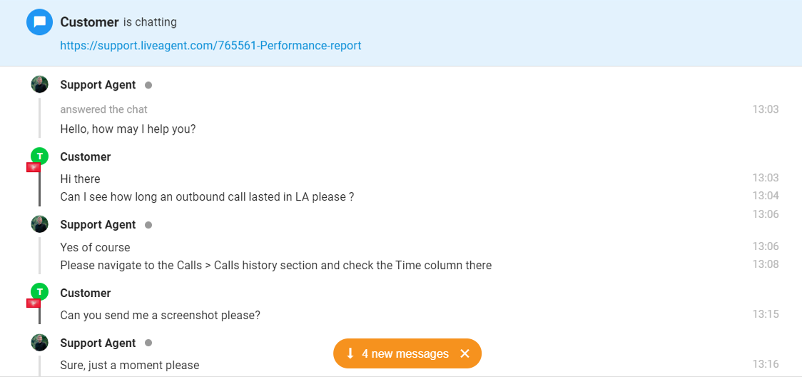 Capture d'écran d'un chat montrant une notification de messages non lus
