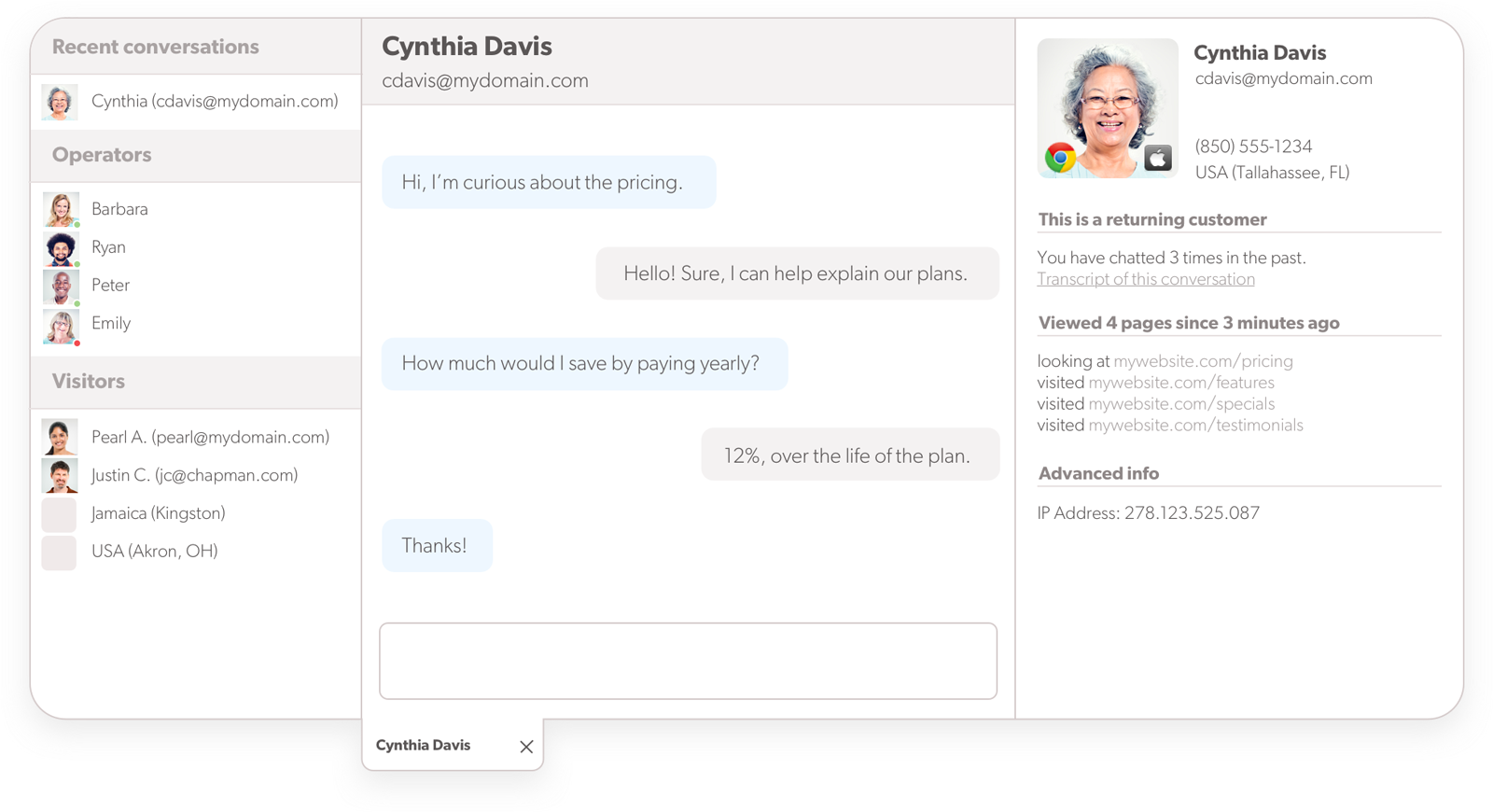 Vue d'ensemble du chat en direct continu Olark du logiciel de chat en direct Olark
