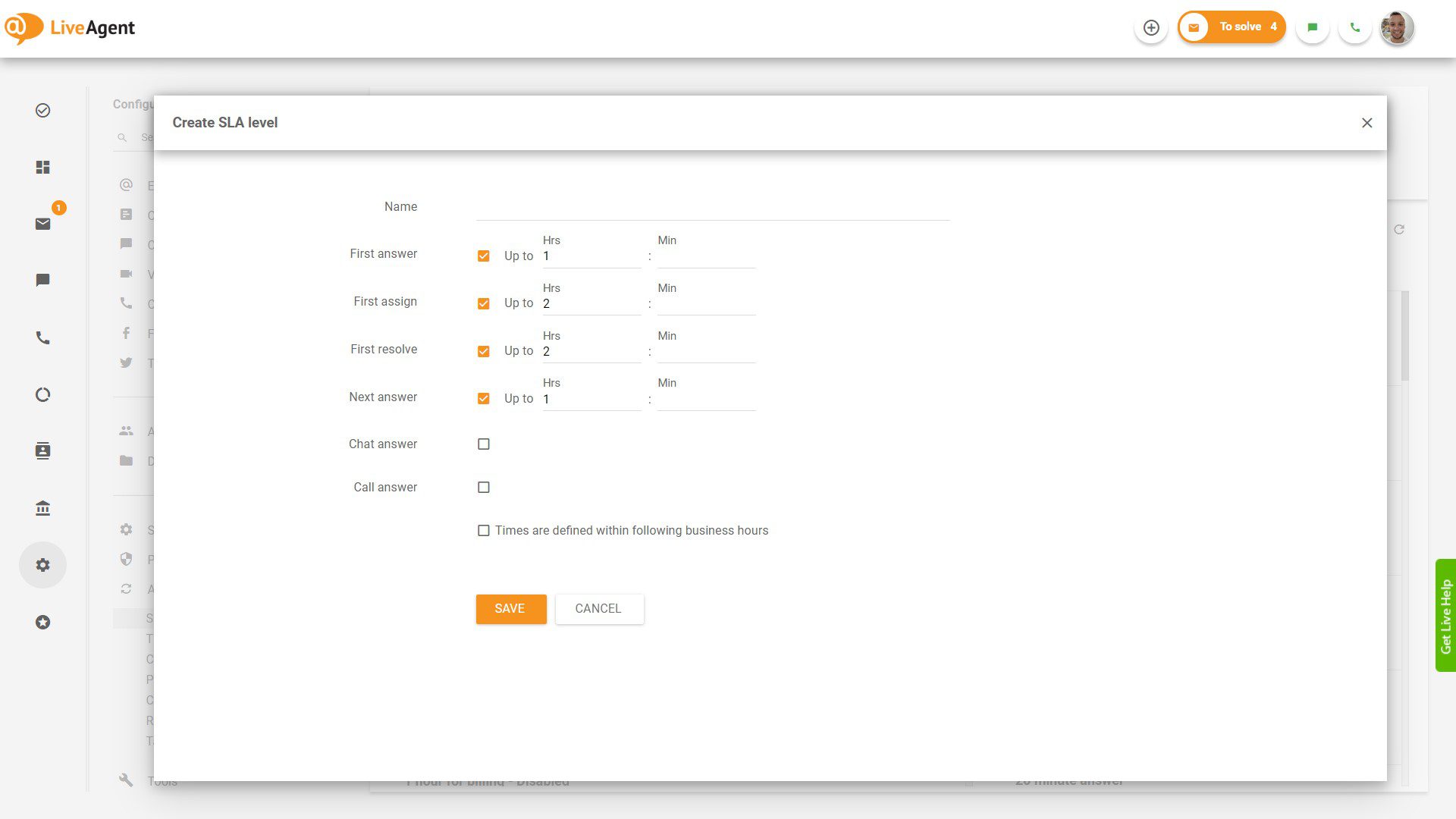 Créer un niveau SLA dans LiveAgent