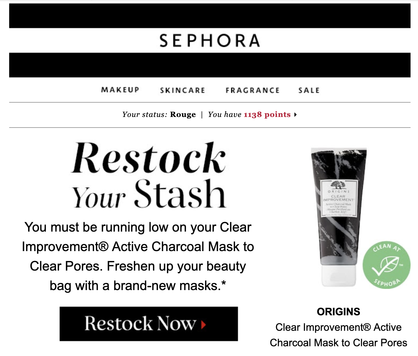Modèle d'email de réapprovisionnement Sephora