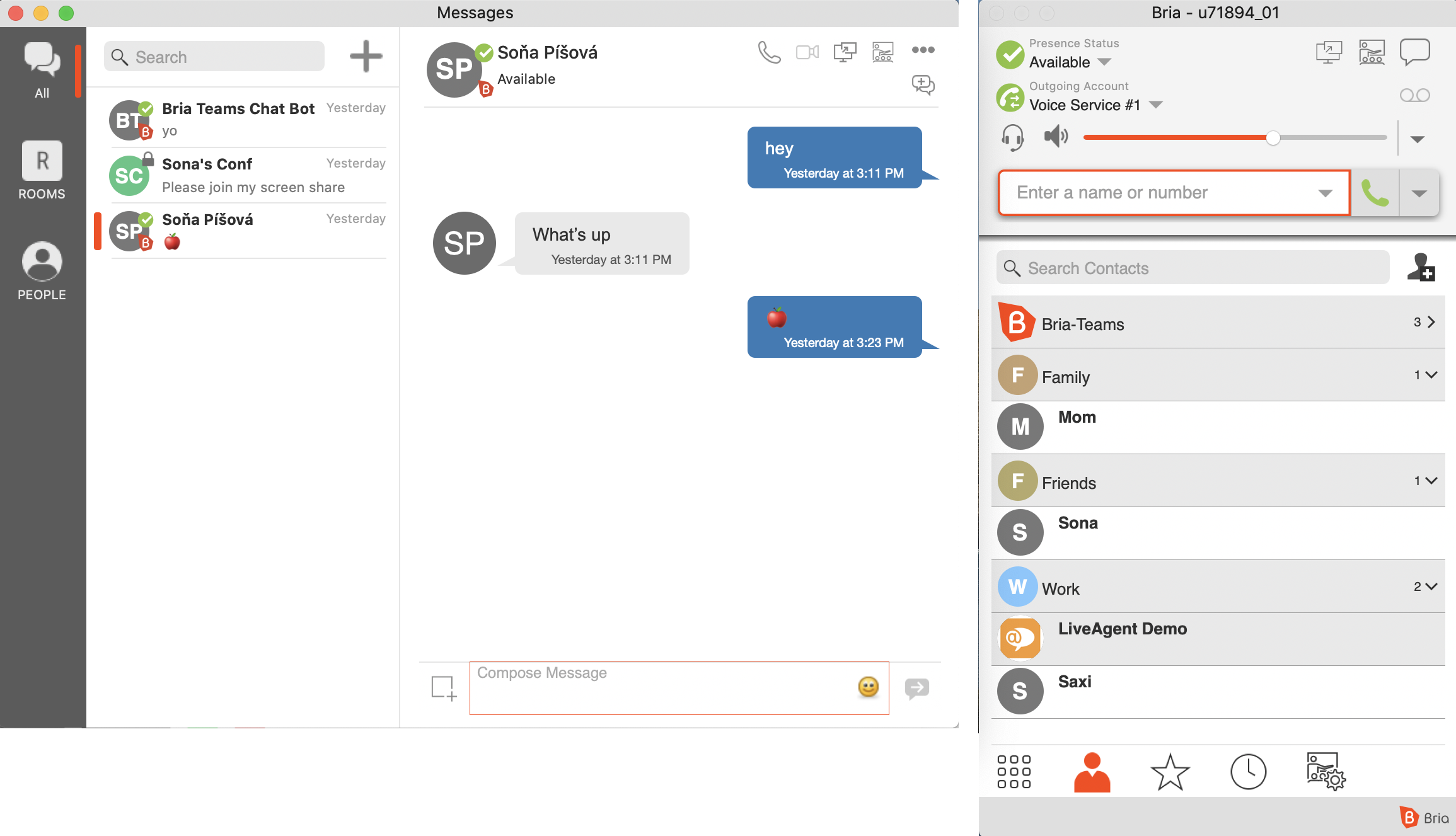 Messagerie d'équipe Softphone Bria