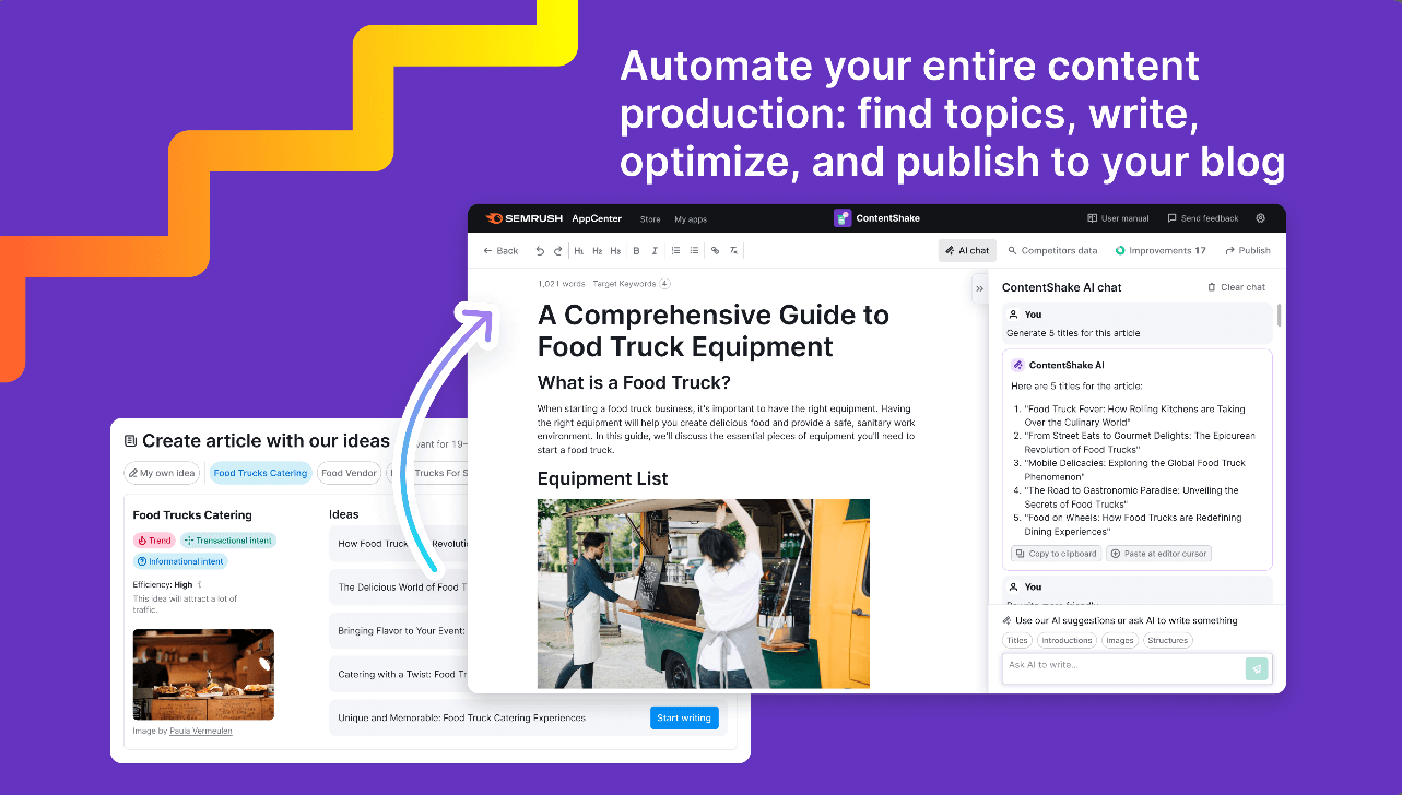 Fenêtre de chat Semrush Content Shake AI