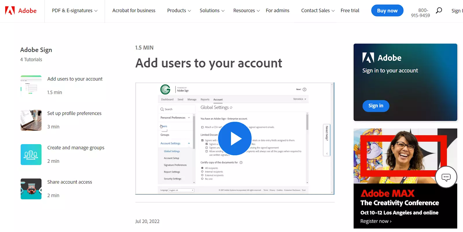 Exemple de base de connaissances vidéo Adobe
