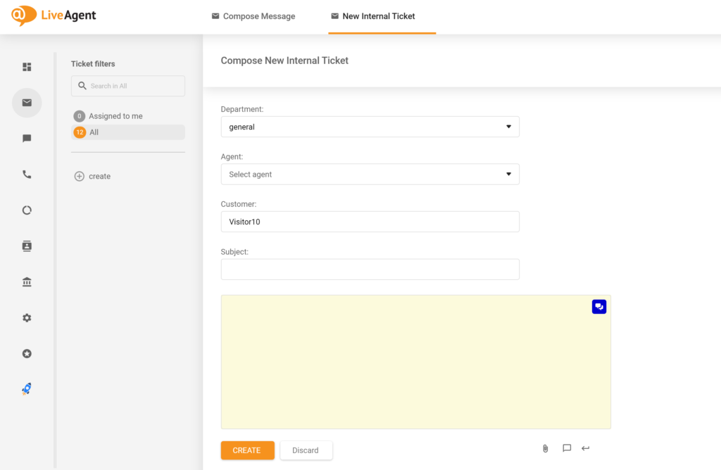 Une image montrant l'ancien nom du champ Agent, qui a été remplacé par Assigner à l'agent dans la nouvelle mise à jour de LiveAgent
