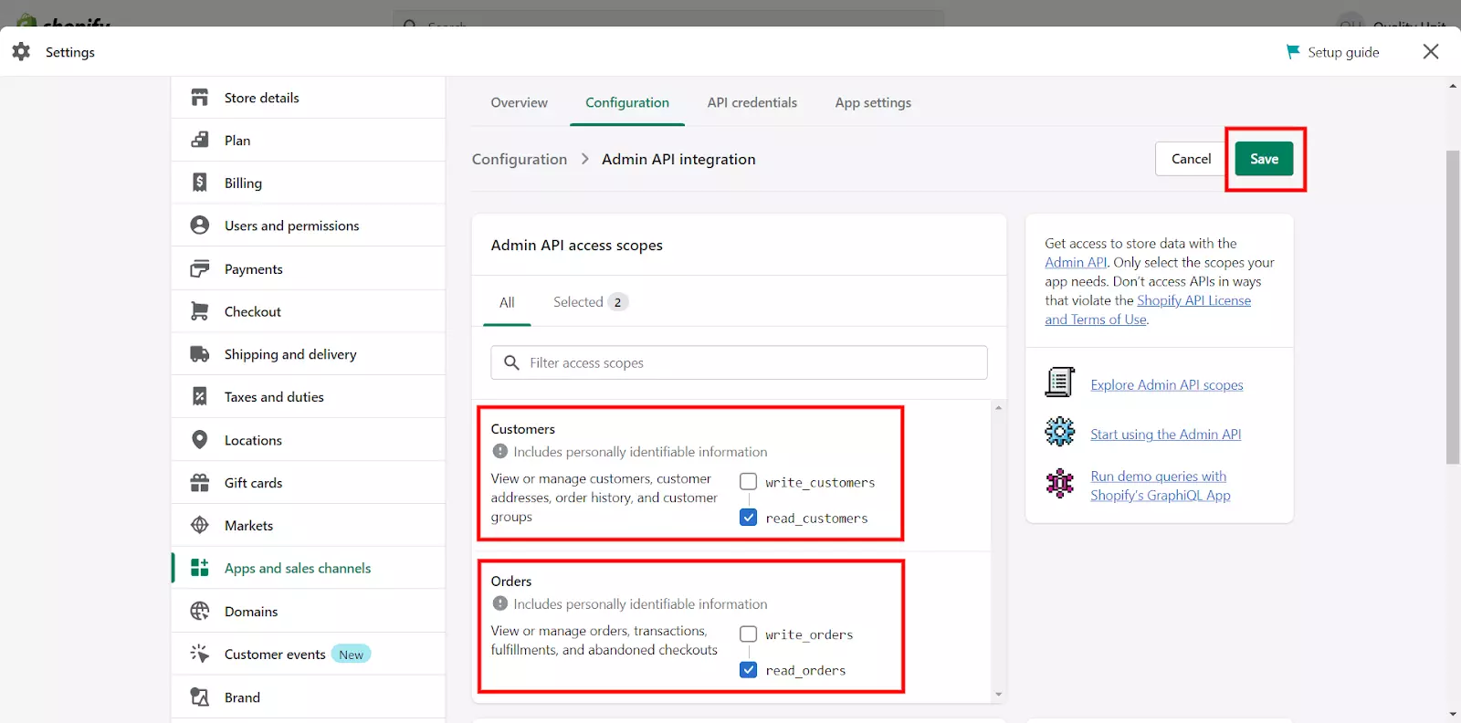 Comment autoriser LiveAgent à gérer les commandes et les clients sur votre site web Shopify via les portées d'accès de l'API Admin