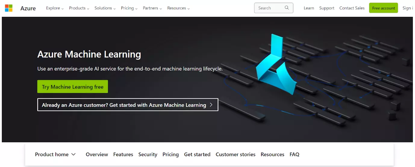 Page d'accueil d'Azure Machine Learning Studio