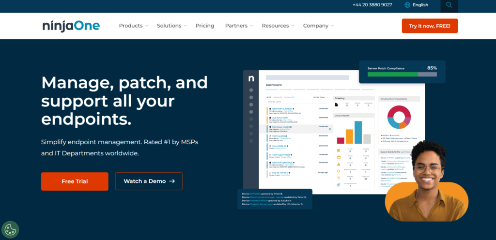 Page d'accueil de NinjaOne - plateforme de gestion IT