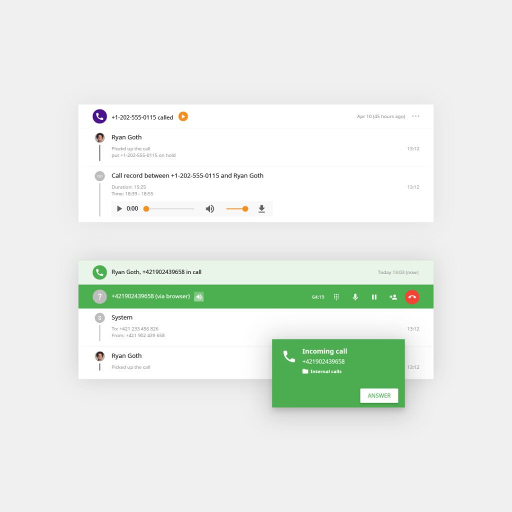 Aperçu du centre d'appels par LiveAgent - Enregistrements et appels illimités, sans frais supplémentaires